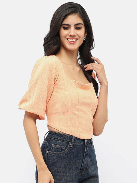 Madame Corset Inspired Peach Puff Sleeve Top