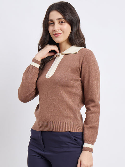 Madame Brown Contrast Trim Knit Top