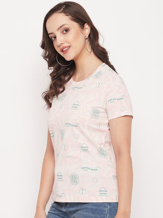 Madame Peach Round Neck Printed Cotton T-Shirt