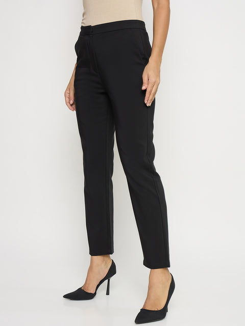Madame Black Slim Fit Cotton Blend Trousers