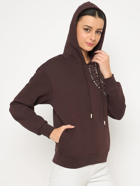 Madame Placement Printed Pearl Detailed Brown Sweatshirt