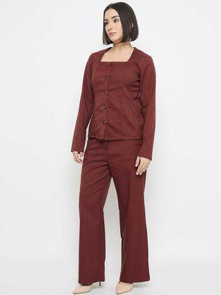 Madame Solid Button Down Red Top