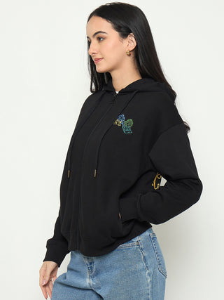 Madame Black Cotton Hooded Sweatshirt
