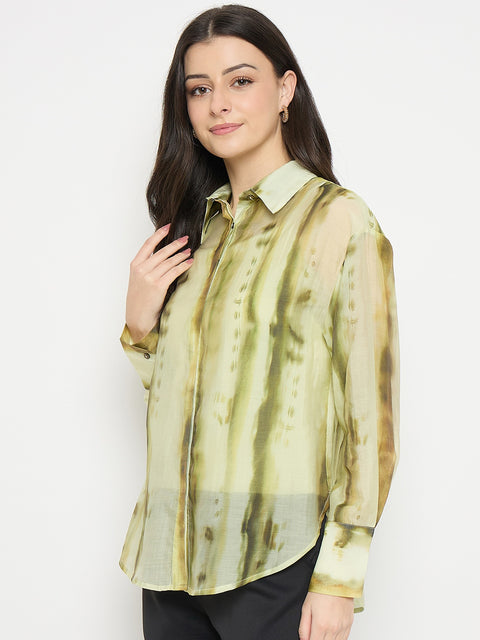 Madame Green Tencel Nylon Blend Printed Shirt