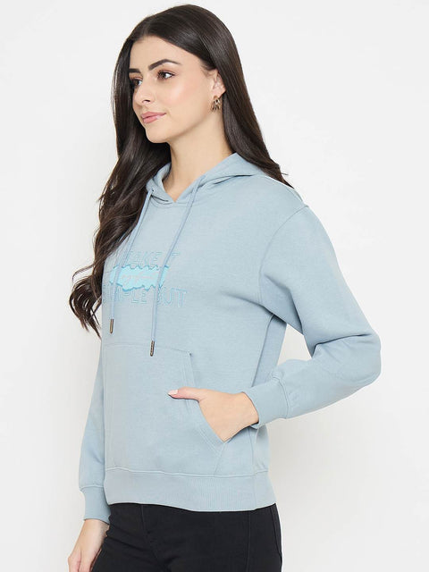Madame Typography Print Light Sky Cotton Blend Sweatshirt