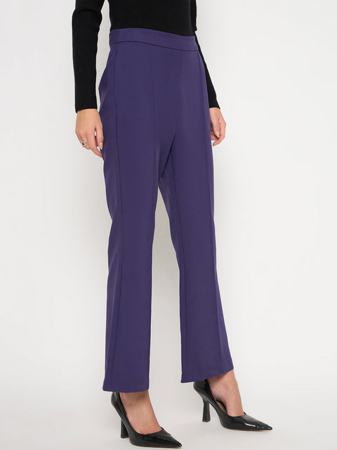 Madame Pleated Flared Purple Trousers