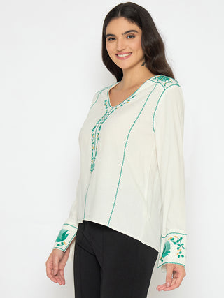 Madame Embroidered Rayon Blend White Top