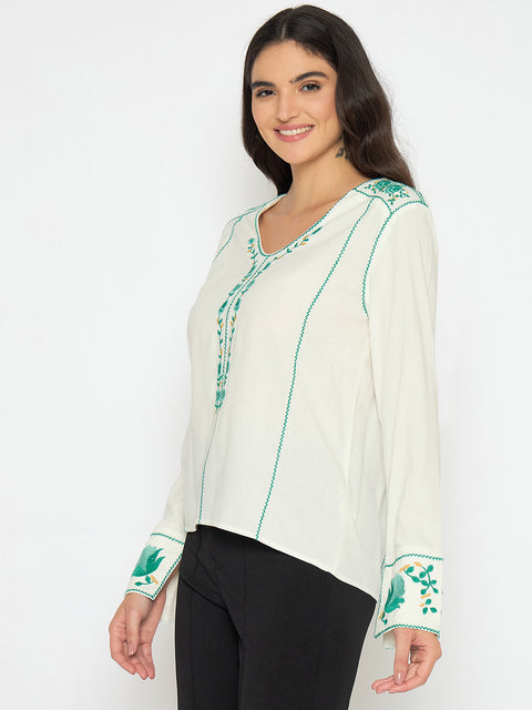 Madame Embroidered Rayon Blend White Top