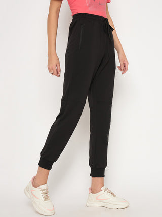 Madame Knit Reverse Panels Solid Black Jogger Style Track Bottoms