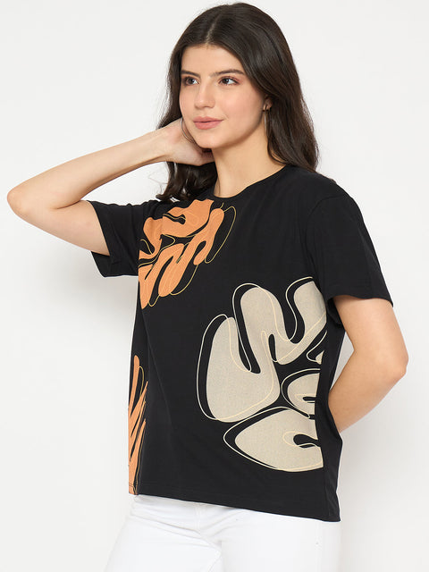 Madame Graphic Print Crew Neck Black Sinker T-shirt