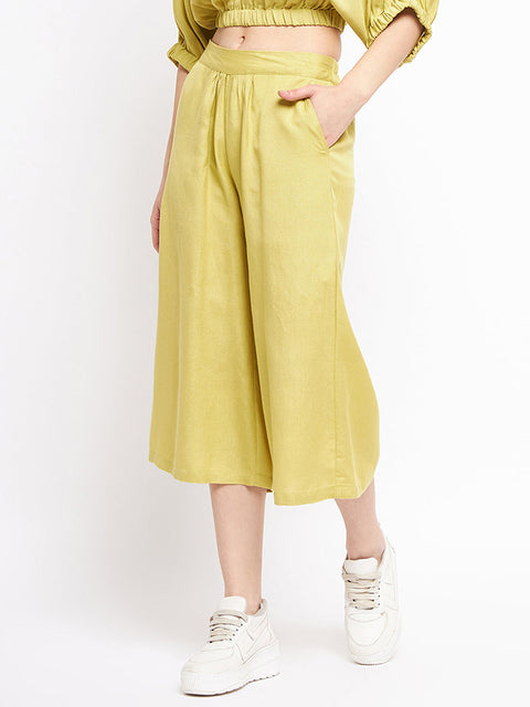 Madame Wide Leg Cropped Green Palazzos
