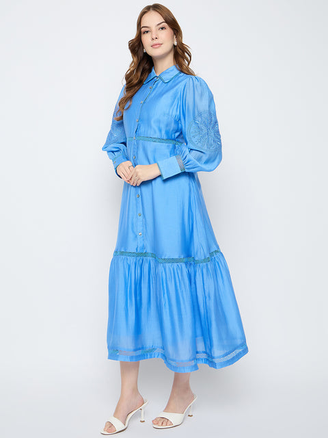 Madame Tiered Cornflower Blue Shirt Dress