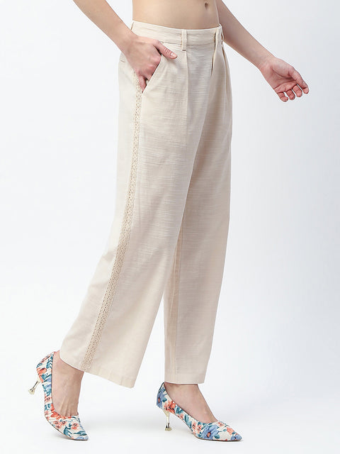 Madame Solid Ivory Straight Fit Trousers