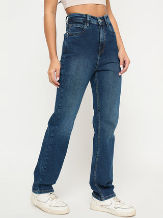 Madame Stone Wash Dark Blue Cotton Blend Jeans