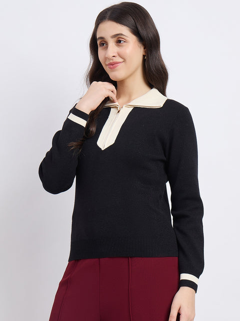 Madame Black Contrast Trim Knit Top