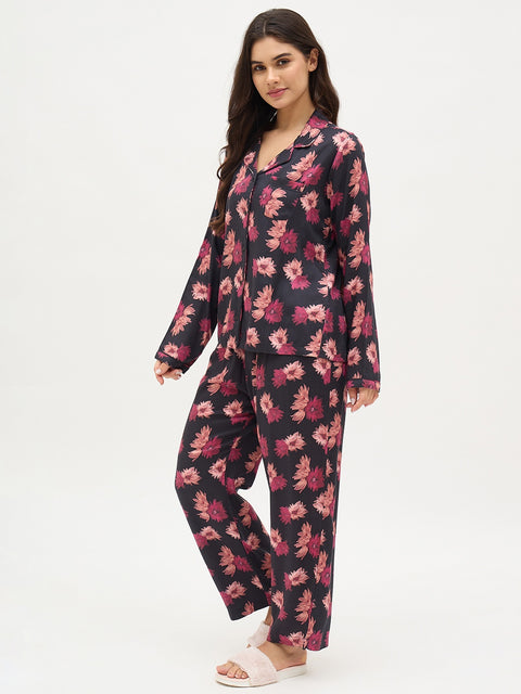 mSECRET Black Floral Print Night Suit