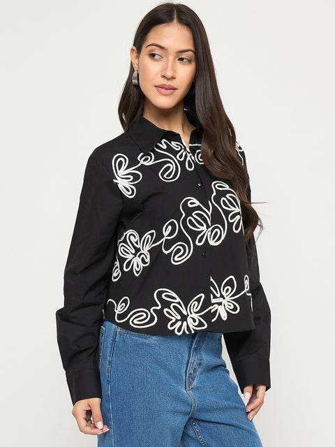 Madame Dori Embroidered Black Cotton Shirt