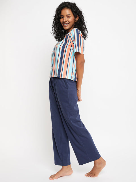 mSECRET Merchant Navy Stripped Full Length Nightsuit