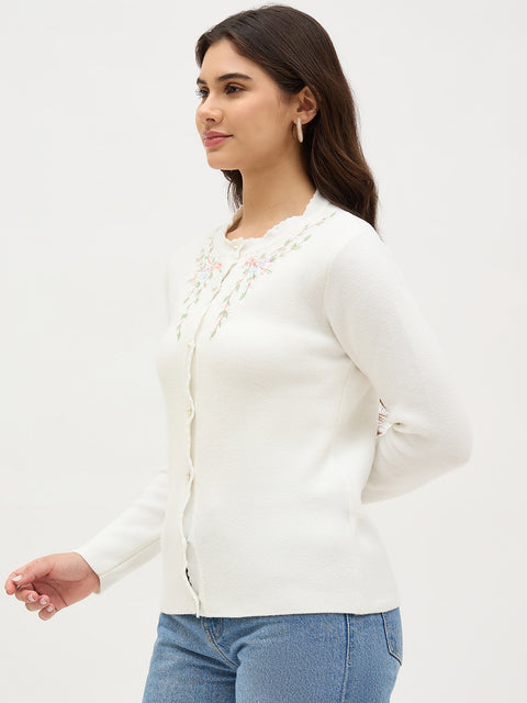 Madame Off White Embroidered Cardigan
