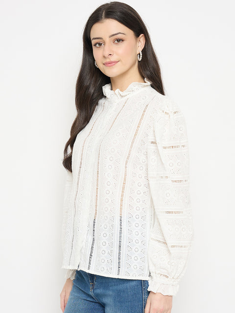 Madame Off White Lace Detailed Cotton Top