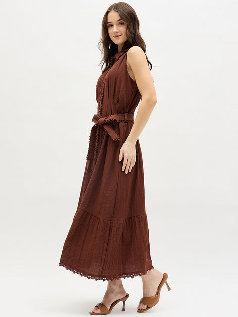 Madame Chocolate Brown Sleeveless Maxi Shirt Dress