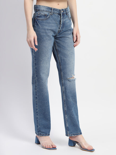Madame Crushed Ripped Blue Straight Denim