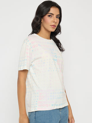 Madame All Over Print White Cotton T-shirt