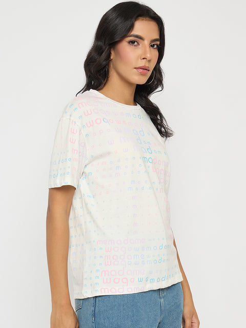 Madame All Over Print White Cotton T-shirt
