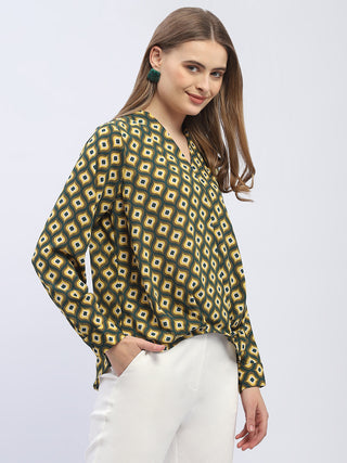 Madame Geometric Print Mustard Yellow Regular Top