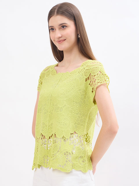 Madame Lace Fabric Lime Green Cotton Top