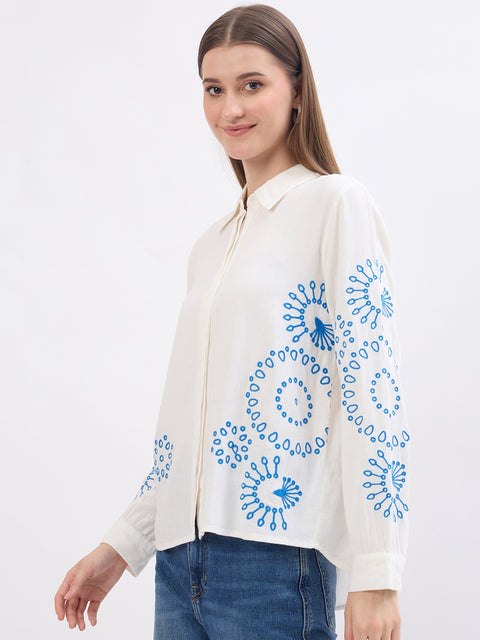 Madame Embroidery White Viscose Blend Shirt