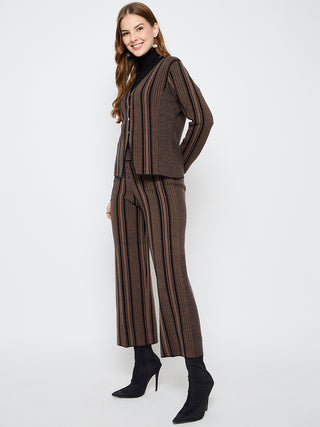 Madame Striped 3 Piece Brown Co-ord Set