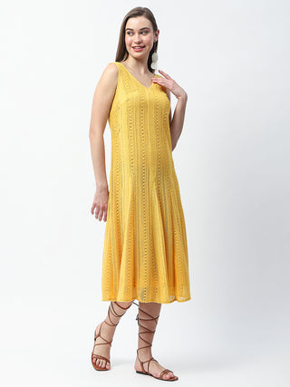 Madame Crochet Knit Mustard Yellow Midi Dress