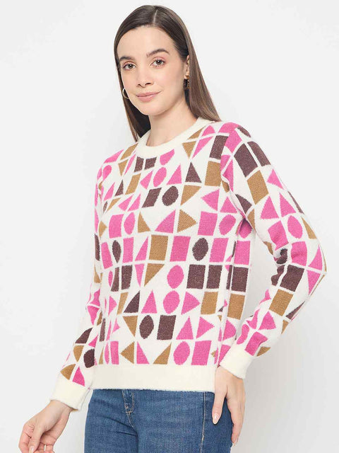 Madame Geometric Print Acrylic Blend Multicolor Sweater