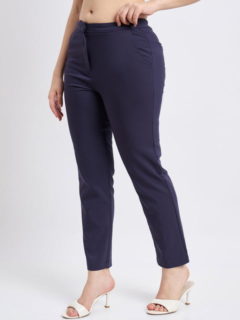 Madame Navy Cotton Blend Trousers