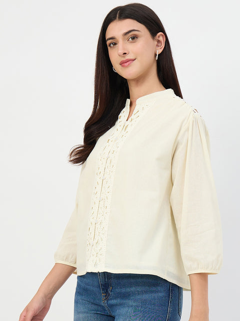 Madame Off-White Crochet-Lacework Cotton Mandarin-Collar Top