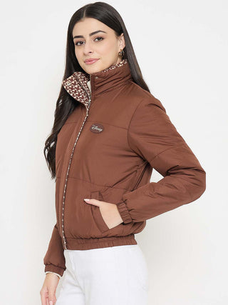 Madame Disney Printed Quilted Brown Puffer Jacket