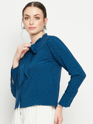 Madame Tie-Up Neck Full Sleeve Teal Shirt