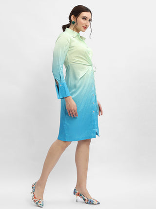 Madame Ombre Effect Sky Blue Tie-Waist Shirt Dress