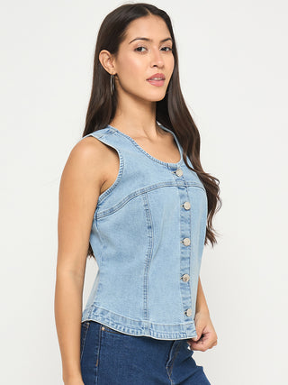 Madame Sleeveless Bright Blue Cotton Blend Bright Blue Top