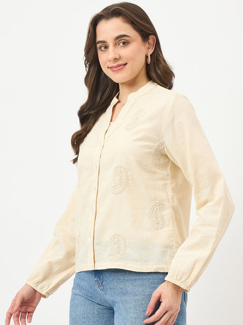 Madame Off-White Cotton Gather Top