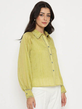 Madame Textured Nylon Blend Cyber Lime Full Sleeve Shirt