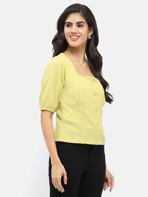 Madame Square Neck Lime Green Crinkled Top
