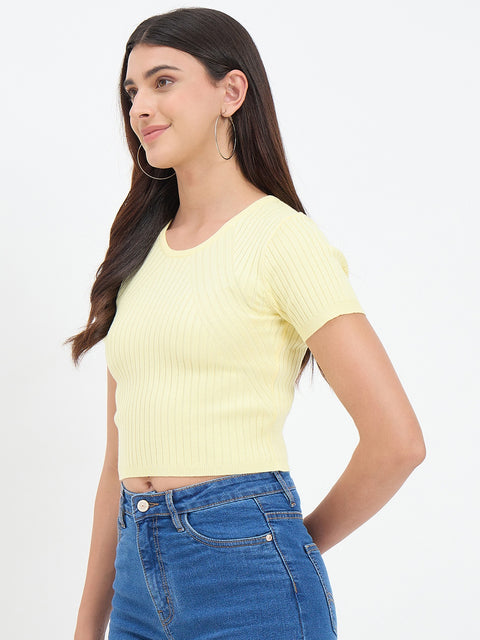 Madame Pastel Yellow Knitted Crop Top