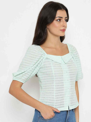 Madame Tie Detail Off Shoulder Turquoise Top