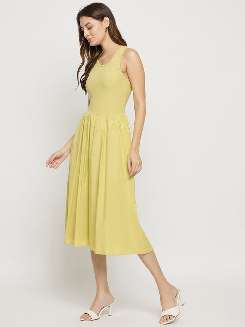 Madame Mint Cotton Sleeveless Fit and Flare Midi Dress