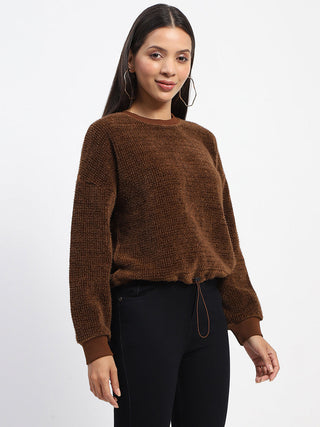 Madame Elastic Pull Drawstring Brown Top