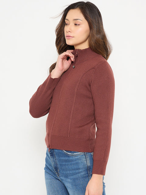 Madame Mock Neck Rust Brown Sweater