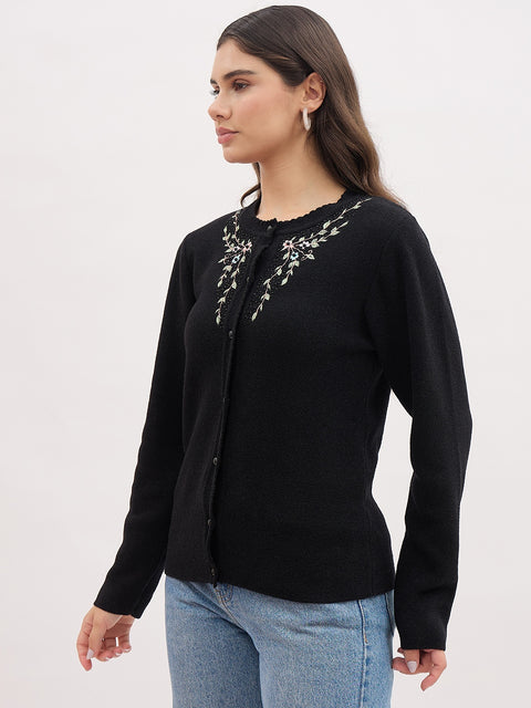 Madame Embroidered Black Cardigan