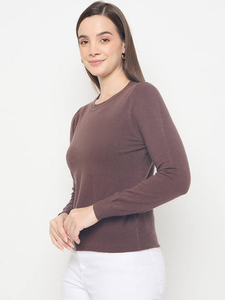 Madame Solid Coffee Brown Pullover Sweater